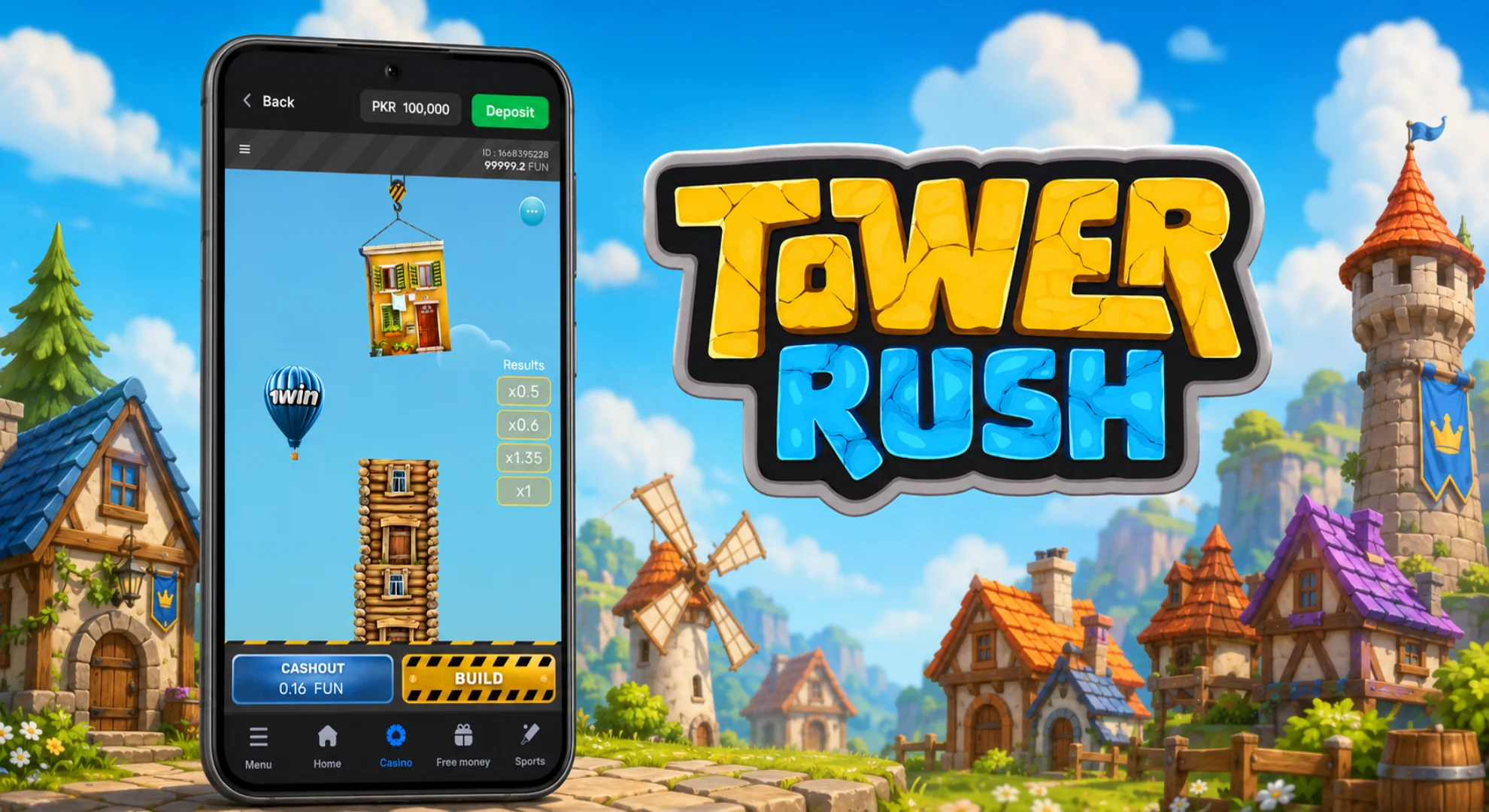 Safe 1Win APK download for playing Tower Rush on Android devices