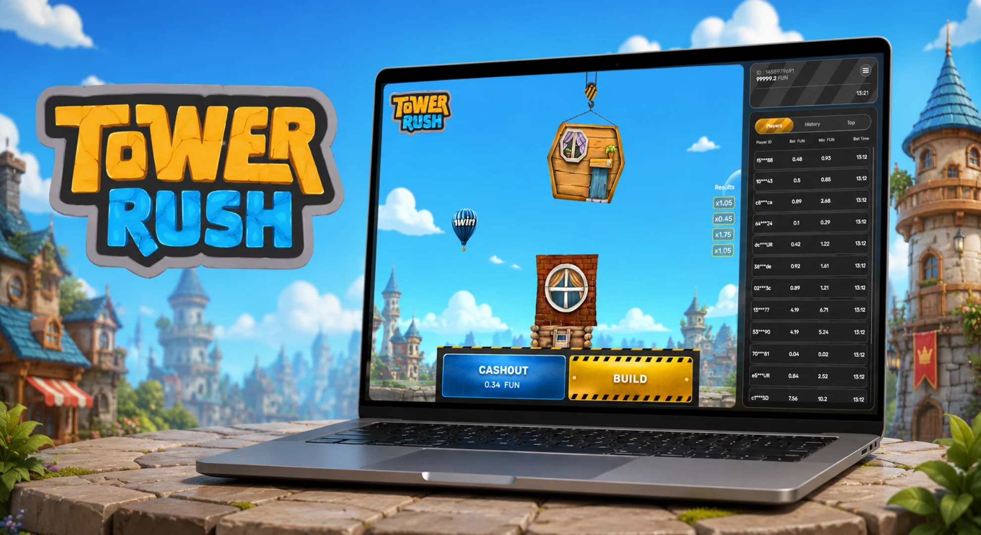 ower Rush game interface layout with control panel and grid