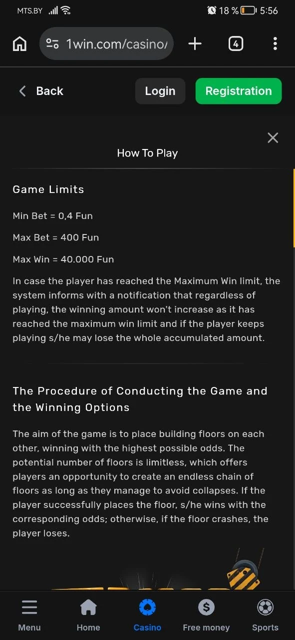 Tower Rush game rules and risk level configuration screen