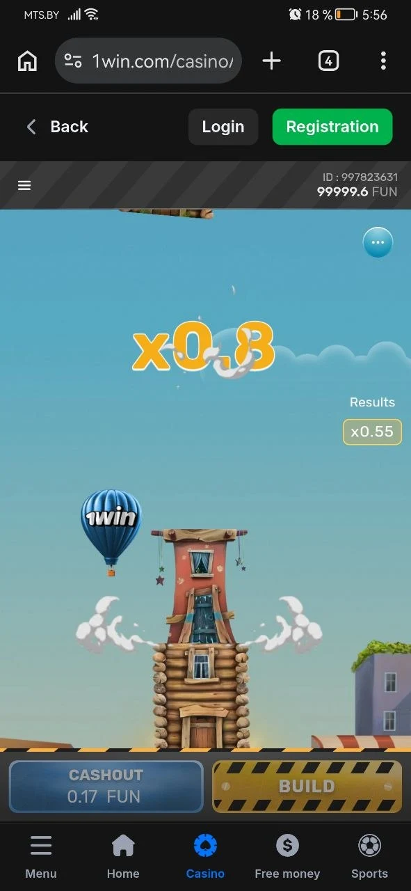 Tower Rush mobile interface with bet amount and cash out button